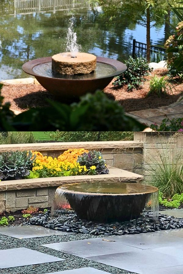 Sugar kettle millstone fountain (top), Disappearing sugar kettle fountain (bottom)